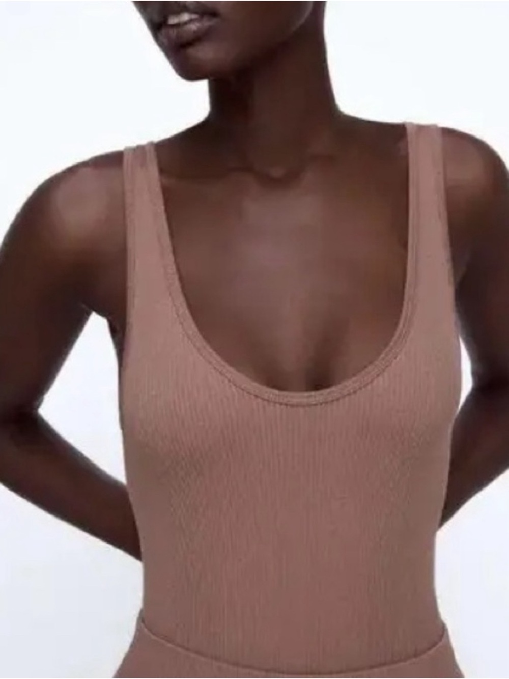 Zara Limitless Contour Collection Ribbed Bodysuit M/L beige pink mink